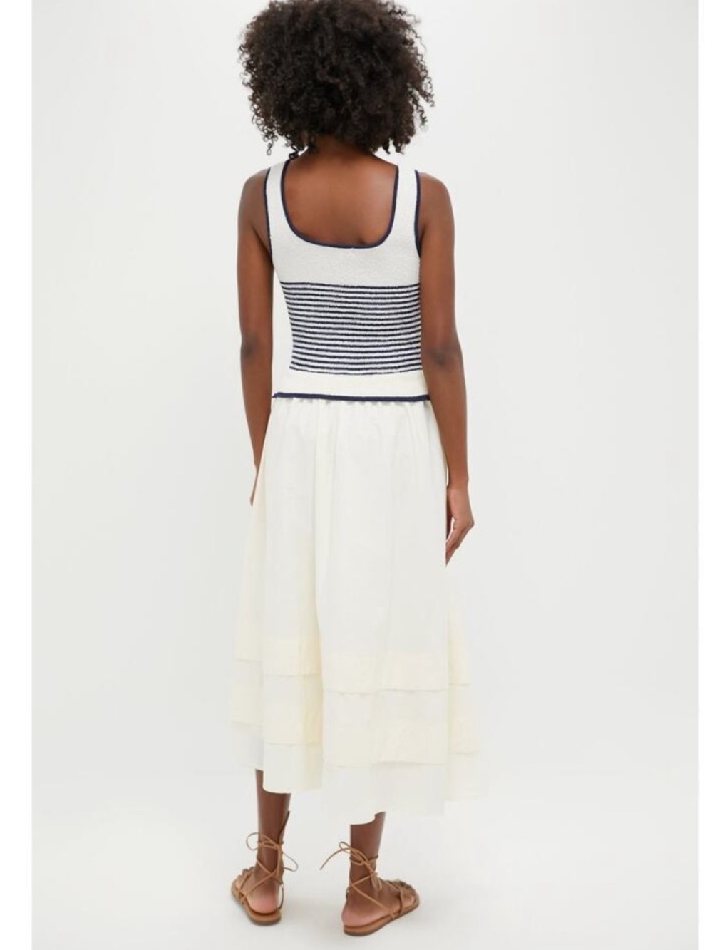 Moon River Cream Maxi Skirt with Navy Trim - Picture 2 of 4